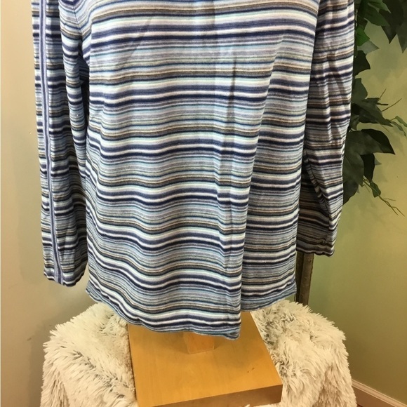 T For Talbots XL Petite Blues White And Black Stripe Long Sleeve Pullover - Picture 11 of 14